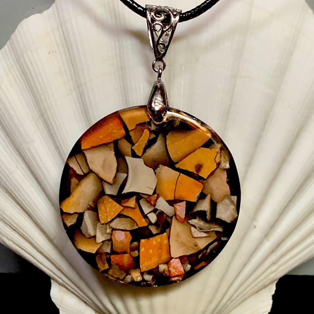 Dark Crab Shell Pendant with Necklace